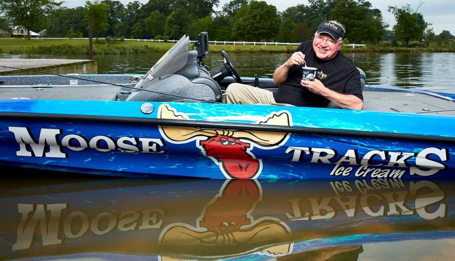 Wally Blume of Moose Tracks / Denali Flavors photographed in his boat.   