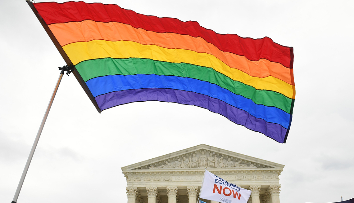 A rainbow flag flies outside the Supreme Court
