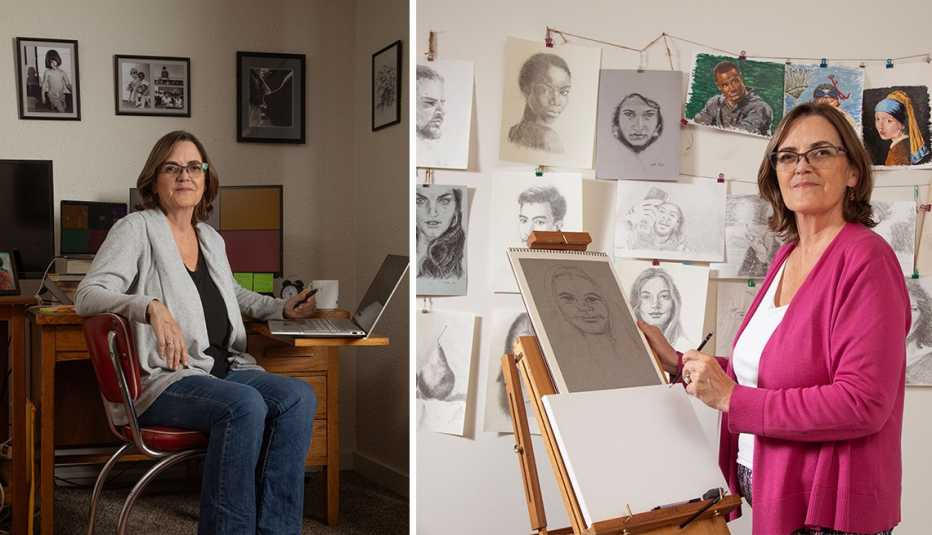 jean dibble pictured at her home office and in her home art studio 