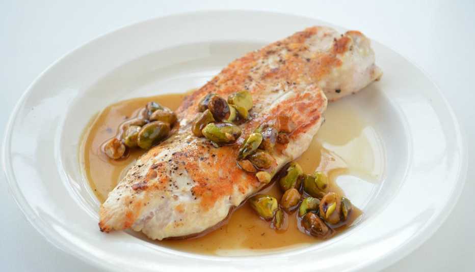 Chicken With A Sauce Made From Maple Syrup And Pistachio Nuts, AARP Food And Recipes, Eight Healthy Chicken Recipes