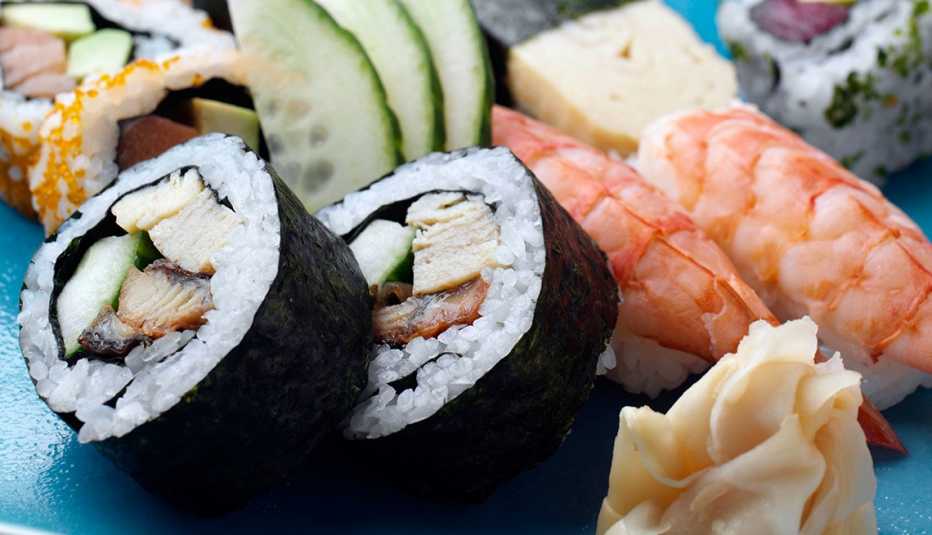 Assorted Japanese sushi and sashimi. 