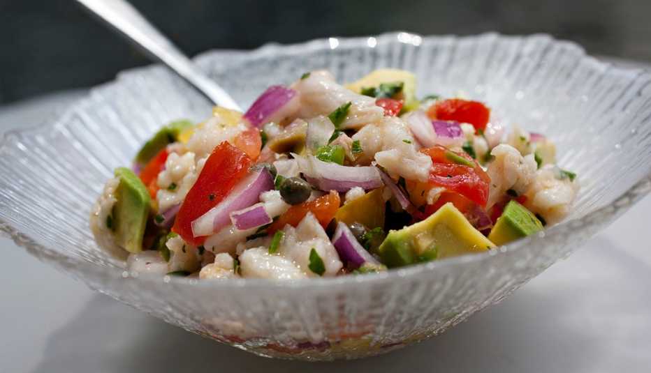 Tilapia Ceviche, Avocado, Onion, Tomato, Fish, AARP Food And Recipes, Healthy Fish Recipes