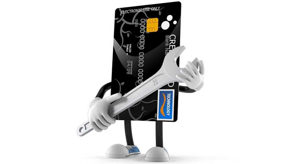 Tarjeta de crédito con herramienta en mano - Cómo proteger tu crédito