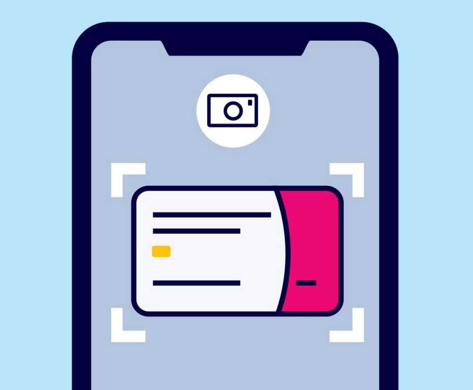 Ilustración de un teléfono móvil al momento de digitalizar una tarjeta de crédito.