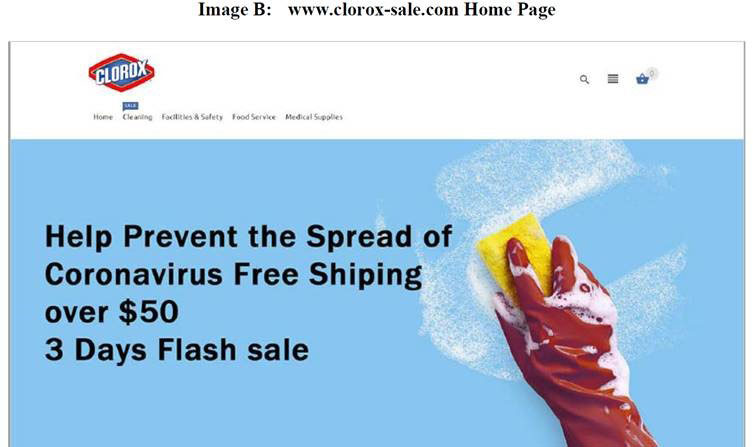 Página principal de un sitio web con publicidad falsa de Clorox 