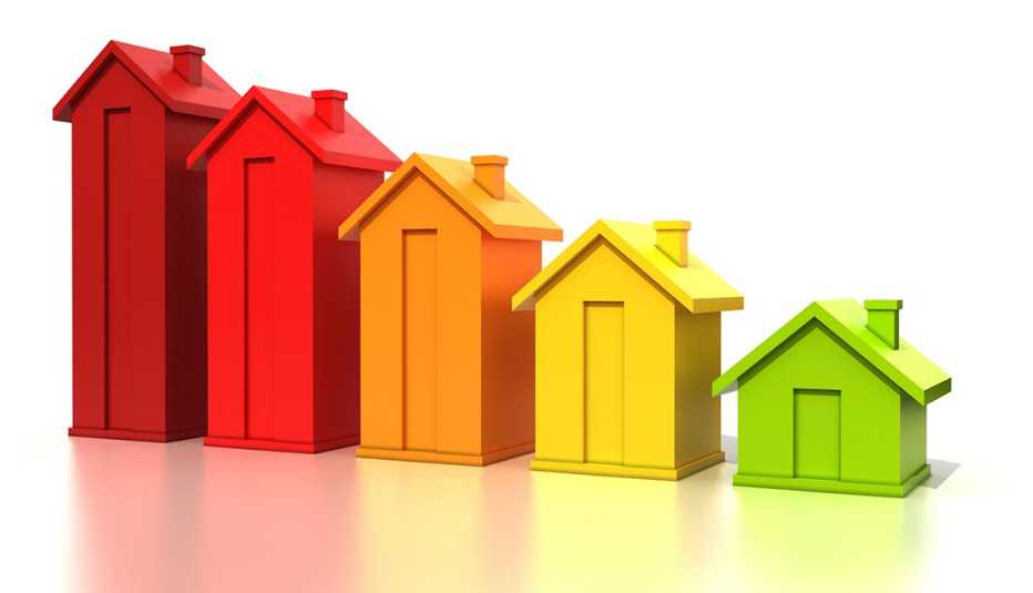 Ilustración de casas en orden de tamaño de la grande a la pequeña - Apelación a los impuestos sobre la propiedad.