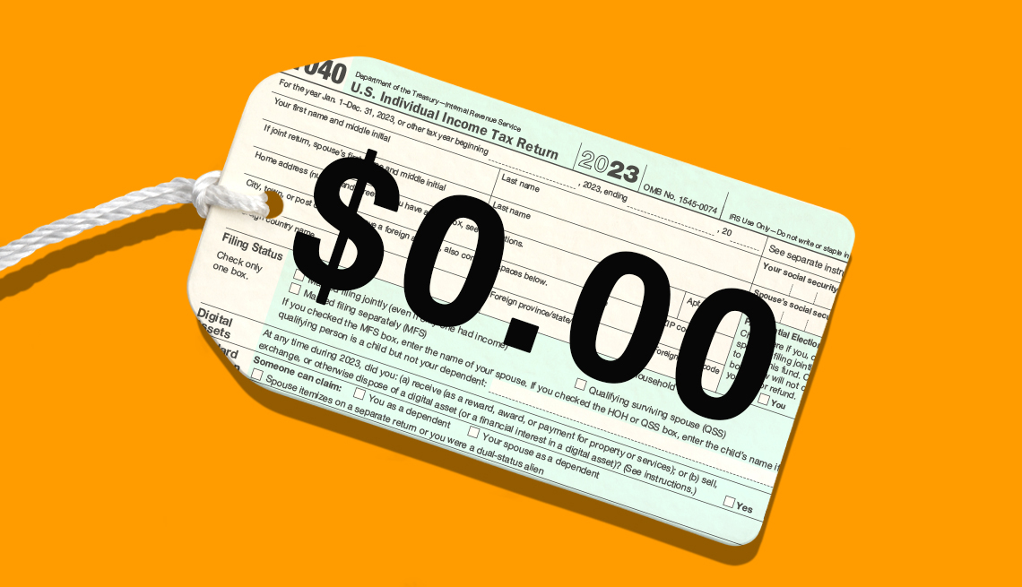 Formulario de preparación de impuestos con una etiqueta por cero dólares