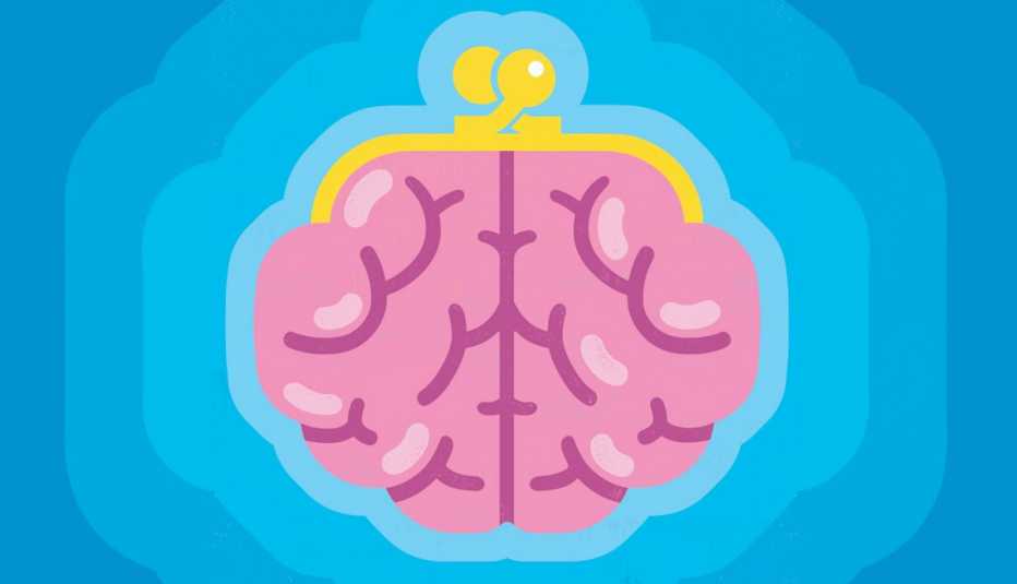 Ilustración de una cartera en forma de cerebro.