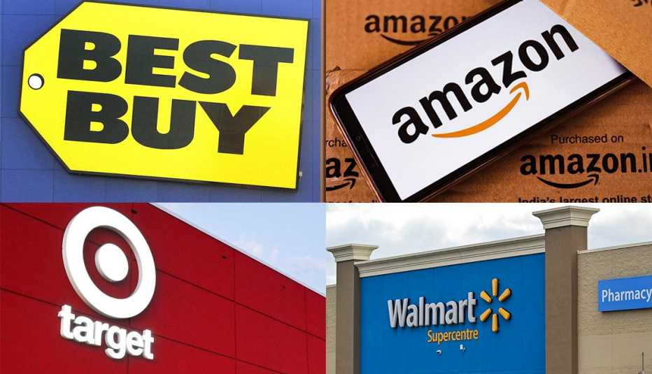 logos de Best Buy, Amazon, Target y Walmart