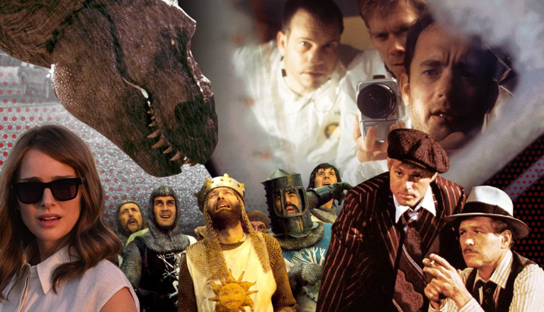 Collage de fotos con escenas de "Apollo 13", "The Sting", "Monty Python and the Holy Grail", "May December" y "Jurassic Park".