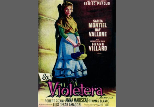 Afiche de la película La Violetera, protagonisada por Sarita Montiel, 1958.