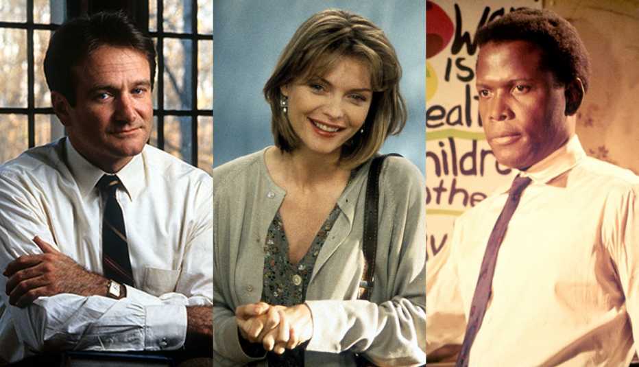 Robin Williams en "Dead Poets Society", Michelle Pfeiffer en "Dangerous Minds" y Sidney Poitier en "To Sir, With Love".