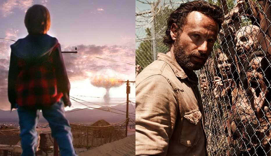 Un desconcertante hongo nuclear aparece en "Jericho" (izquierda) y Andrew Lincoln interpreta a Rick Grimes en "The Walking Dead".