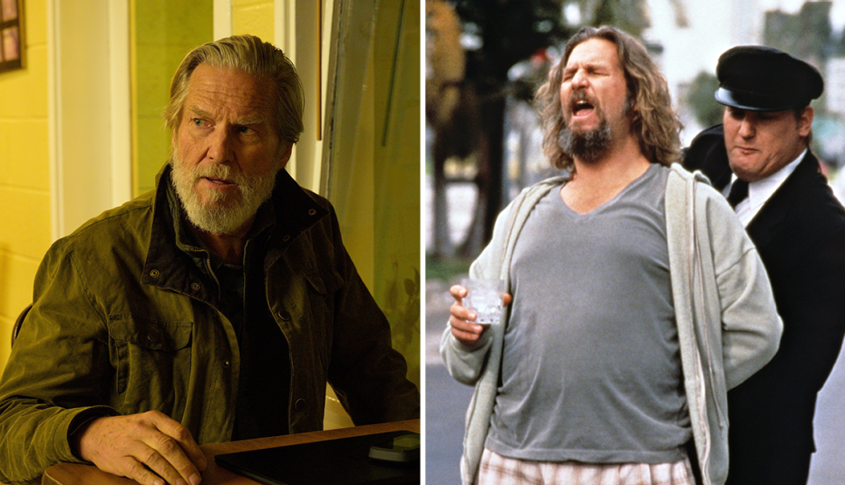 (Izquierda) Jeff Bridges en The Old Man, y a la derecha una escena de The Big Lebowski.