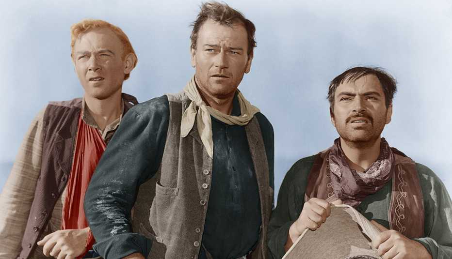 Pedro Armendáriz en una escena de la película 3 Godfathers con Harry Carey Jr. y John Wayne, 1948 