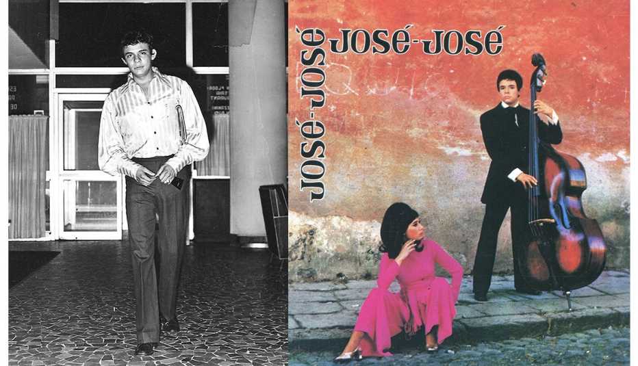 A la izquierda una foto de José José en sus inicios. A la derecha, la portada de su disco José José