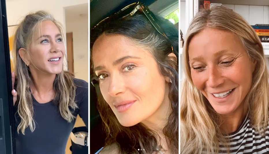 Jennifer Aniston, Salma Hayek y Gwyneth Paltrow mostrando sus canas en Instagram.