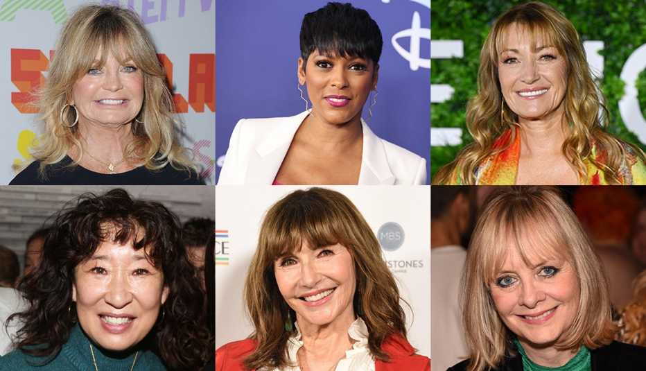 (Desde arriba a la izquierda, en el sentido de las agujas del reloj) Goldie Hawn, Tamron Hall, Jane Seymour, Twiggy Lawson, Mary Steenburgen y Sandra Oh.