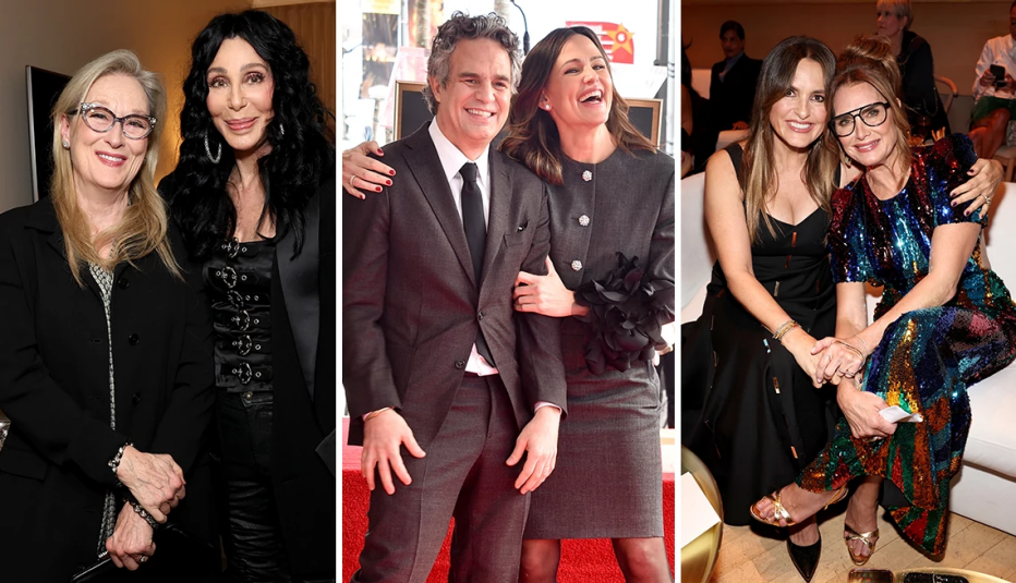 (De izquierda a derecha) Meryl Streep y Cher; Mark Ruffalo y Jennifer Garner; Mariska Hargitay y Brooke Shields.
