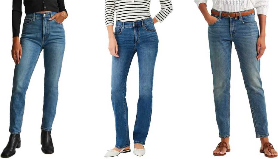 Jeans de Everlane, Ann Taylor y Lauren Ralph Lauren.