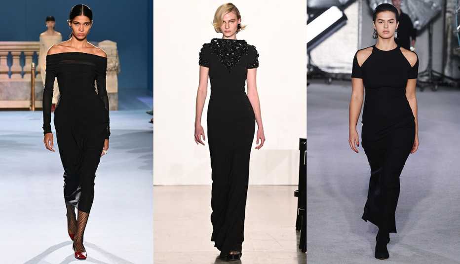 Modelos con vestidos color negro en la pasarela de la Semana de la Moda de Nueva York para el otoño/invierno del 2023.