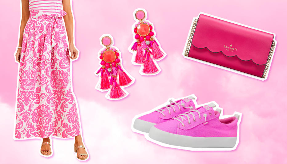 Prendas y accesorios de vestir color rosado.