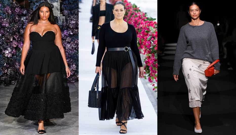 A model at the Christian Siriano Spring 2024 Ready To Wear Fashion Show; Ashley Graham walks the runway during the Michael Kors Ready to Wear Spring/Summer 2024 fashion show; a model at the Altuzarra fashion show during New York Fashion Week.