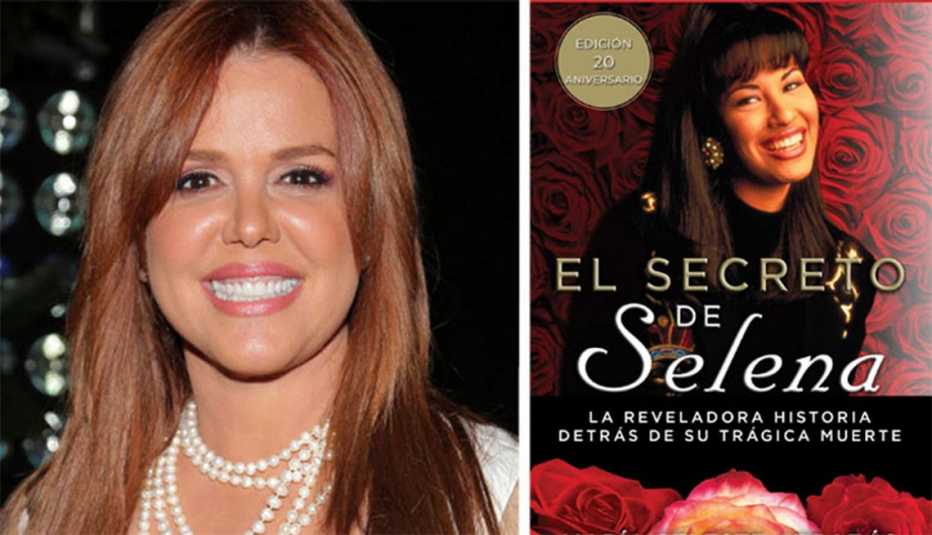Retrato de Maria Celeste Arrarás y portada de su libro El secreto de Selena
