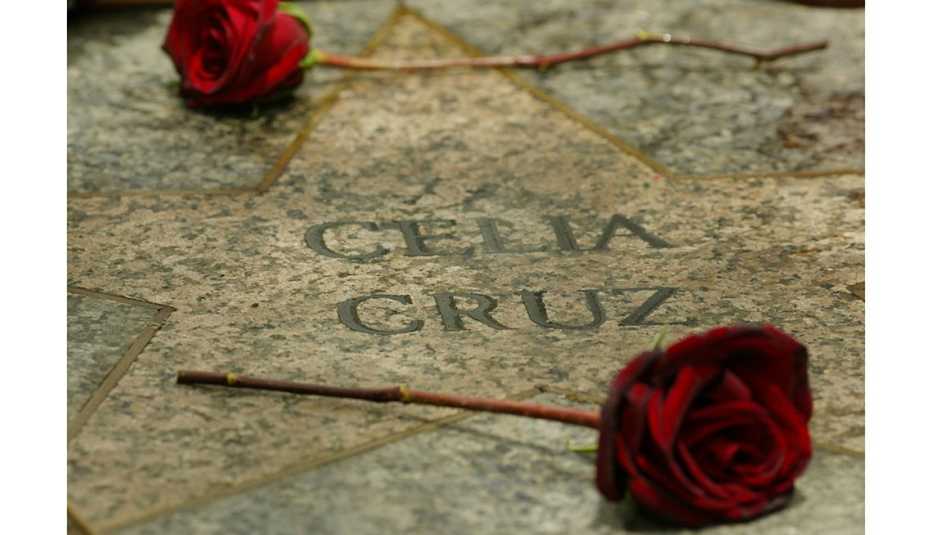 Estrella de Celia Cruz en Hollywood con rosas encima