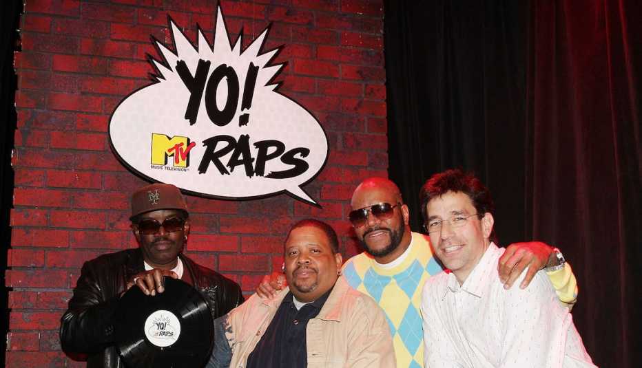 (Izq. a der.) Fab 5 Freddy, Doctor Dre, Ed Lover, y Dave Sirulnick, abril 7, 2008, Nueva York.