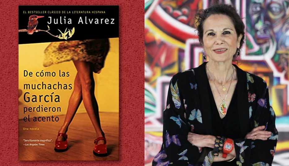 La escritora Julia Alvarez y la portada de su libro 'De cómo las muchachas García perdieron el acento'.