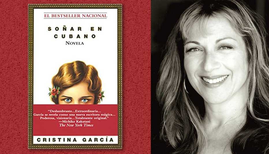 La escritora Cristina García y la portada de su libro 'Soñar en cubano'.