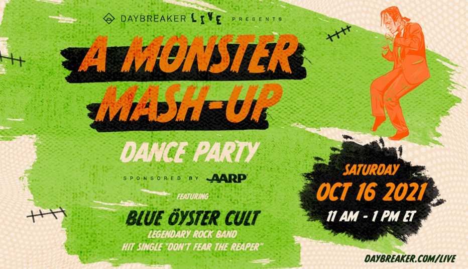 Una ilustración para el evento Monster Mash Up Dance Party con el Blue Oyster Cult.