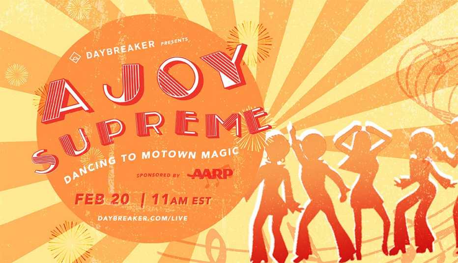 Una ilustración de la fiesta virtual gratuita A Joy Supreme: Dancing to Motown Magic, de AARP.