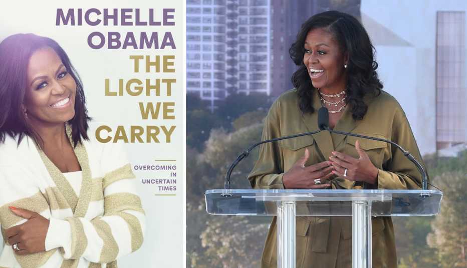 A la izquierda; portada del nuevo libro de Michelle Obama. A la derecha; Michelle Obama