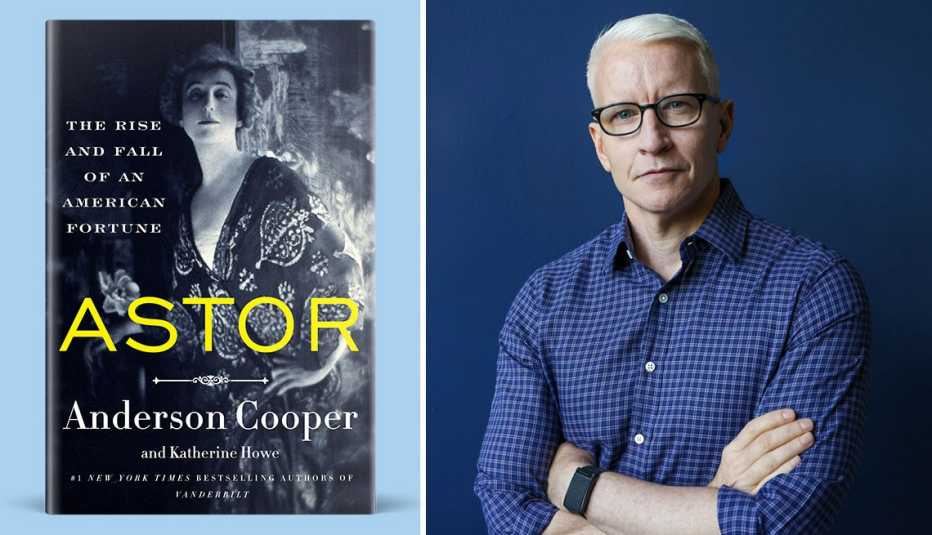 A la izquierda la portada del libro 'Astor", y a la derecha Anderson Cooper.