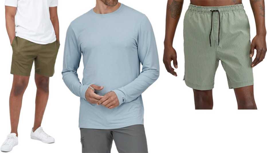Opciones de pantalones cortos y camiseta para hombres.
