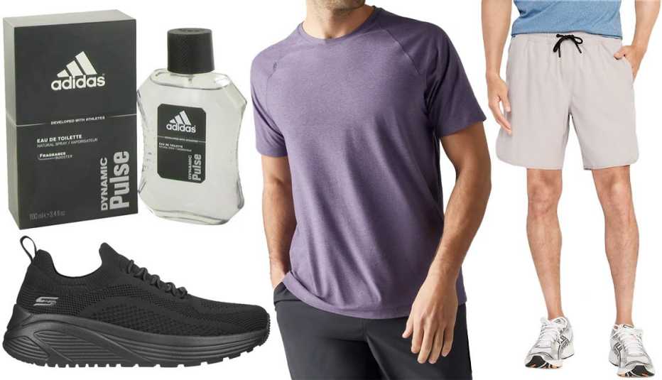 Perfume, zapatillas deportivas y prendas de vestir para hombres.
