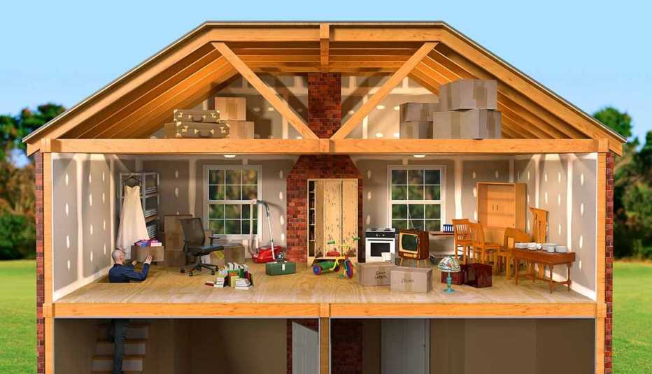 Interior Of A Child's DollHouse Showing The Living Room And Attic Spaces, AARP Home And Family, Declutter Your Home