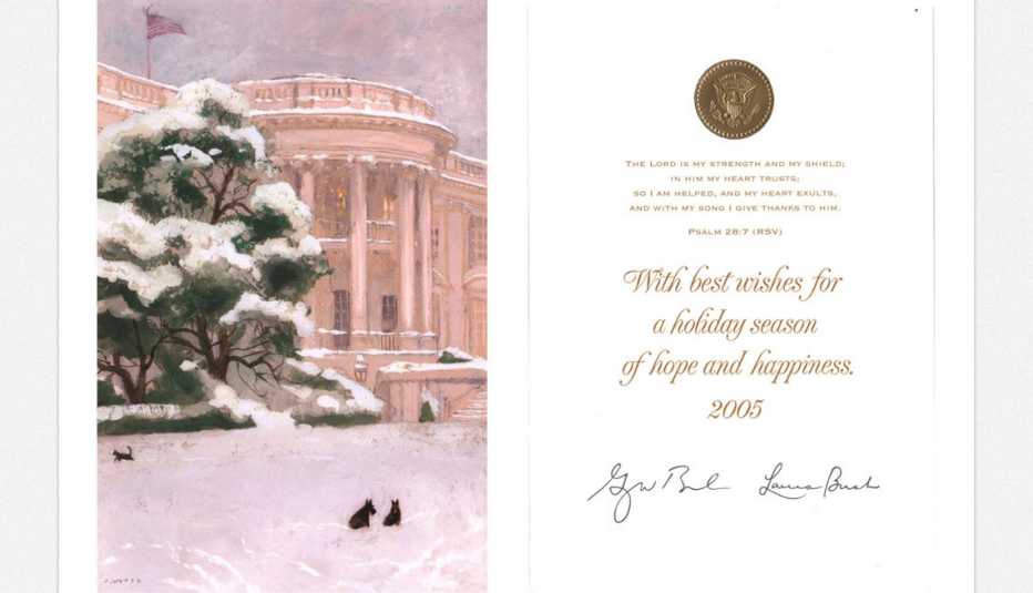 Tarjeta navideña de 2005 del presidente George W Bush y la primera dama Laura Bush