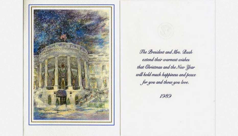 Tarjeta navideña de 1989 del presidente George H W Bush y la primera dama Barbara Bush