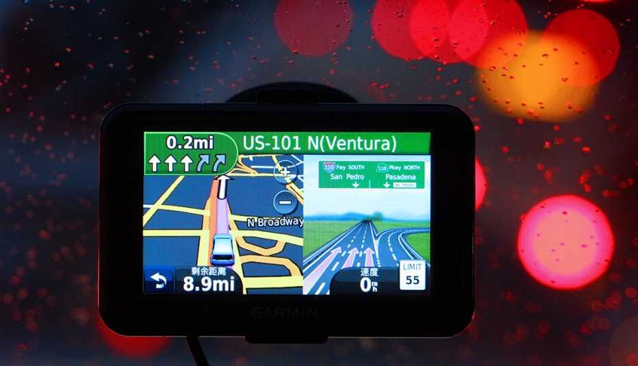 Pantalla de un GPS mostrando una ruta