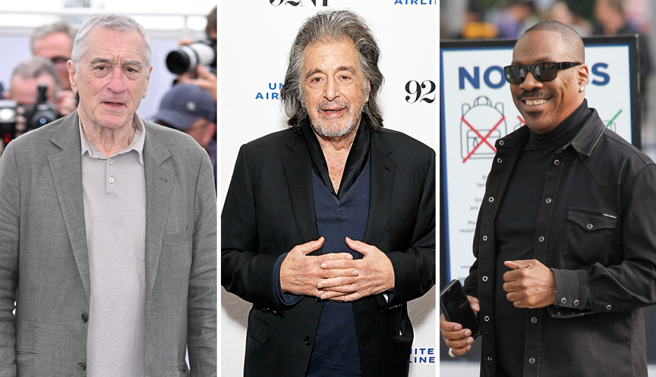 De izquierda a derecha, los famosos papás mayores Robert De Niro, Al Pacino y Eddie Murphy