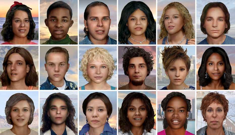 Grupo de 18 retratos muy realistas de personas halladas muertas no identificadas