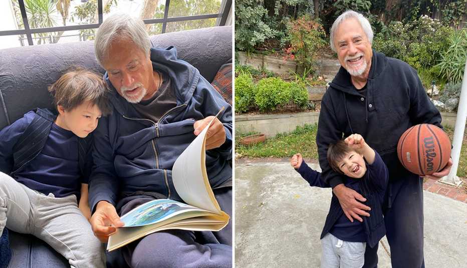 Dos imágenes de Lawrence Grobel y su nieto