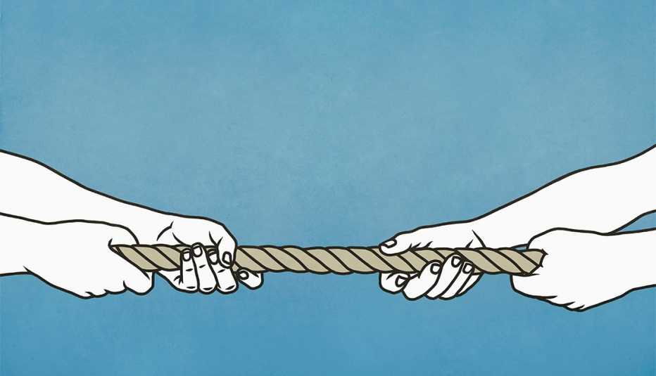 Gráfico de dos manos agarradas a una cuerda que tiran en sentido opuesto