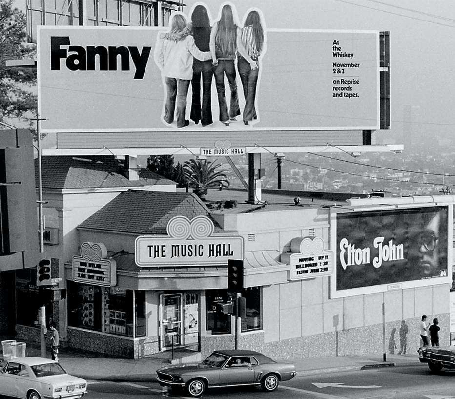 Valla publicitaria de Fanny en Sunset Boulevard en Hollywood en 1970
