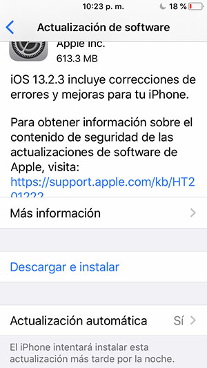 Imagen muestra la actualización de software en un dispositivo Apple