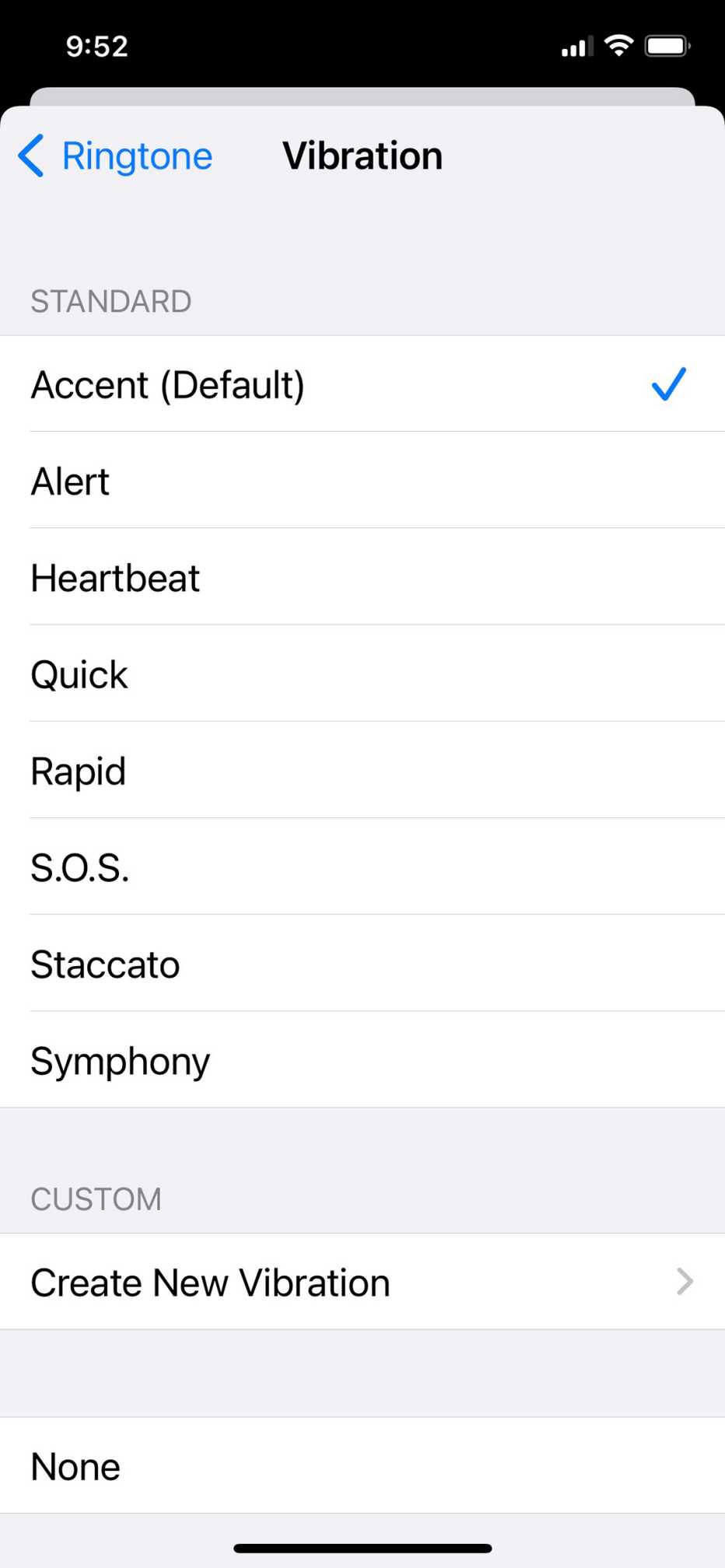 Captura de pantalla muestra cómo modificar el tono de vibración de llamada en el iPhone