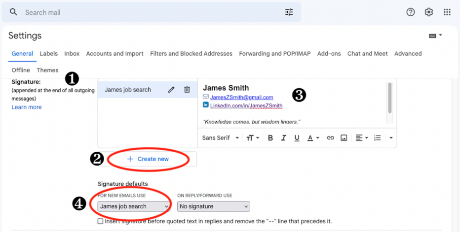Captura de pantalla que muestra una firma de correo electrónico de Gmail
